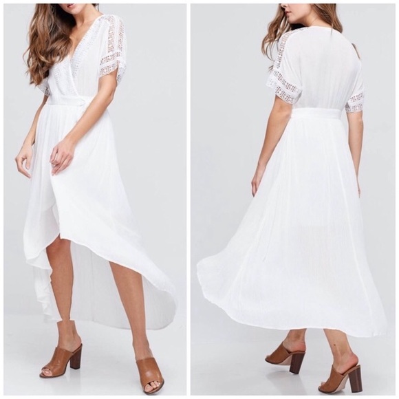 Lace Trimmed Hi-Lo Dress with waist tie. - Picture 2 of 8